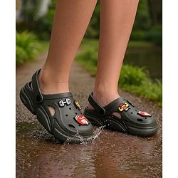 Pine Kids Backstrap Closure Clogs With Applique - Dark Green