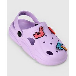 Pine Kids Backstrap Closure Clogs with Floral Applique- Purple