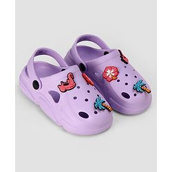 Pine Kids Backstrap Closure Clogs with Floral Applique- Purple