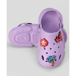 Pine Kids Backstrap Closure Clogs with Floral Applique- Purple