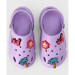 Pine Kids Backstrap Closure Clogs with Floral Applique- Purple