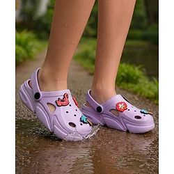 Pine Kids Backstrap Closure Clogs with Floral Applique- Purple