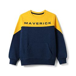 Pine Kids Cotton Mix Knit Sweatshirt with Full Sleeves and Maverick Print in Navy Blue
