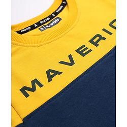 Pine Kids Cotton Mix Knit Sweatshirt with Full Sleeves and Maverick Print in Navy Blue