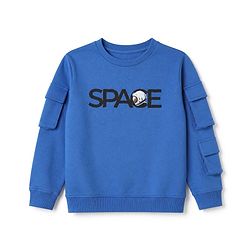 Pine Kids Cotton Mix Knit Full Sleeves Sweatshirts With Space Text Print - Navy Blue