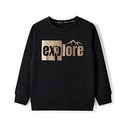 Pine Kids Cotton Mix Knit Full Sleeves Sweatshirt with Explore Text Foil Print in Black