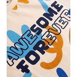 Pine Kids Knit Full Sleeves Sweatshirt with Text Print - Off White