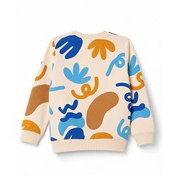 Pine Kids Knit Full Sleeves Sweatshirt with Text Print - Off White