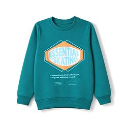 Pine Kids Cotton Knit Sweatshirt with Full Sleeves and Essential Skating Text Print - Green