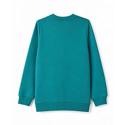 Pine Kids Cotton Knit Sweatshirt with Full Sleeves and Essential Skating Text Print - Green