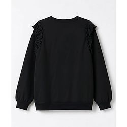 Pine Kids Cotton Knit Sweatshirt with Full Sleeves and Floral Embroidery in Black for 4-5 Years
