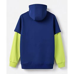 Pine Kids Cotton Knit Hooded Sweatshirt with Full Sleeves and Together Stronger Text Print - Blue