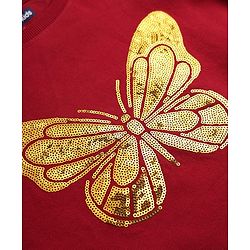 Pine Kids Cotton Knit Sweatshirt with Full Sleeves and Butterfly Sequins in Red for 4-5 Years