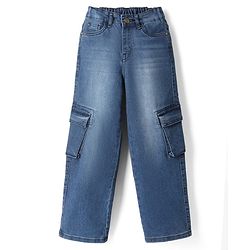 Pine Kids Denim Woven Full Length Jeans With Cargo Pockets - Navy blue