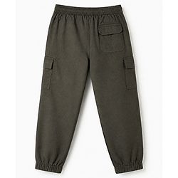 Pine Kids Cotton Elastane Woven Cargo Full Length Solid Trouser in Olive Green
