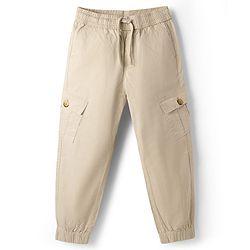 Pine Kids Woven Full Length Solid Trouser With Cargo Pockets - Beige