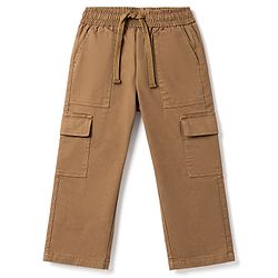 Pine Kids Cotton Elastane Woven Full Length Solid Trouser With Cargo Pockets - Brown