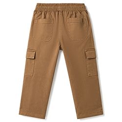 Pine Kids Cotton Elastane Woven Full Length Solid Trouser With Cargo Pockets - Brown