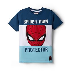Pine Kids Marvel Single Jersey Knit Half Sleeves T-Shirt & Shorts With Spider-Man Graphic - Blue