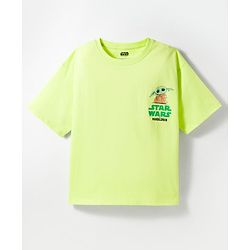 Pine Kids Lucas Single Jersey Knit Drop Shoulder Sleeves T-Shirt With Front & Back Baby Yoda Graphics - Green