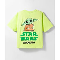Pine Kids Lucas Single Jersey Knit Drop Shoulder Sleeves T-Shirt With Front & Back Baby Yoda Graphics - Green