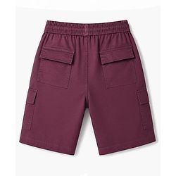 Pine Kids Cotton Elastane Woven Above Knee Length Solid Colour Shorts with Cargo Pockets - Dark Red