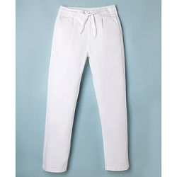Pine Kids Cotton Elastane Woven Full Length Solid Pants - White