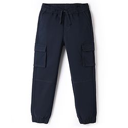 Pine Kids Cotton Elastane Woven Full Length Cargo Style Trousers With Pocket - Navy Blue