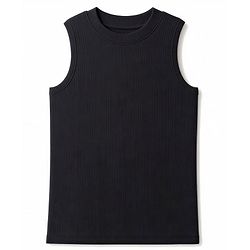 Pine Active Lycra Knit Ribbed Sleeveless  Solid Color Tank Top - Black