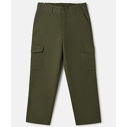 Pine Kids Cotton Elastane Woven Full Length Trousers in Olive Green