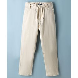 Pine Kids Cotton Elastane Woven Full Length Solid Trouser - Beige