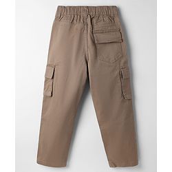Pine Kids Cotton Elastane Woven Full Length Solid Color Trousers - Khaki