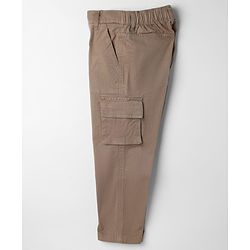 Pine Kids Cotton Elastane Woven Full Length Solid Color Trousers - Khaki