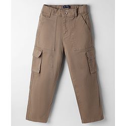 Pine Kids Cotton Elastane Woven Full Length Solid Color Trousers - Khaki