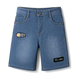 Pine Kids Denim Woven Knee Length Solid Shorts With Patch Detailing - Light Blue