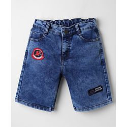 Pine Kids Denim Woven Knee Length Shorts with Badge Detailing - Blue