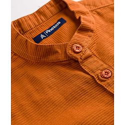 Pine Kids Cotton Woven Full Sleeves Mandarin Collar Solid Kurta Shirt - Orange