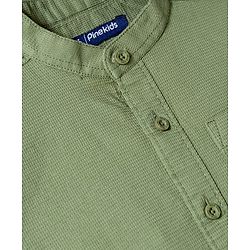 Pine Kids Cotton Woven Solid Shirts Mandarin Collar Full Sleeves Light Green 4-5 Years