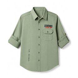 Pine Kids Cotton Woven Full Sleeves Solid Shirt with Never Give Up Print - Light Green