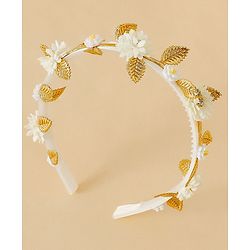 Pine Kids Free Size Hair Bands - White & Gold