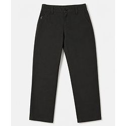 Pine Kids Cotton Elastane Woven Full Length Solid Trousers Pant - Black