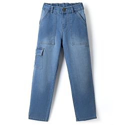 Pine Kids Cotton Elastane Denim Woven Full Length Jeans in Teal Blue