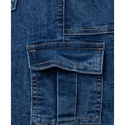 Pine Kids Woven Above Knee Length Denim Shorts With Cargo Pockets - Navy Blue