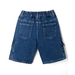 Pine Kids Woven Above Knee Length Denim Shorts With Cargo Pockets - Navy Blue