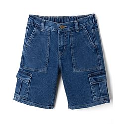 Pine Kids Woven Above Knee Length Denim Shorts With Cargo Pockets - Navy Blue
