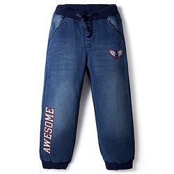 Pine Kids Denim Woven Full Length Jeans with Draw Cord and Awesome Embroidery - Navy Blue