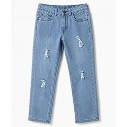 Pine Kids Denim Woven Full Length Distressed Solid Jeans - Blue