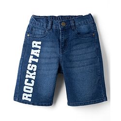 Pine Kids Woven Above Knee Length Denim Shorts With Text Print - Navy Blue