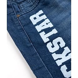 Pine Kids Woven Above Knee Length Denim Shorts With Text Print - Navy Blue