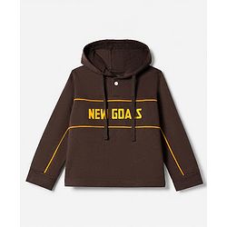 Pine Kids Looper Knit Full Sleeves Hooded T-Shirt and Jogger Winter Wear Suit with New Goals Print - Dark Brown